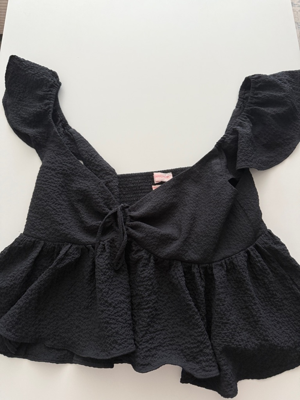Urban Outfitters Black Flutter-Sleeve Tie Peplum Crop Top